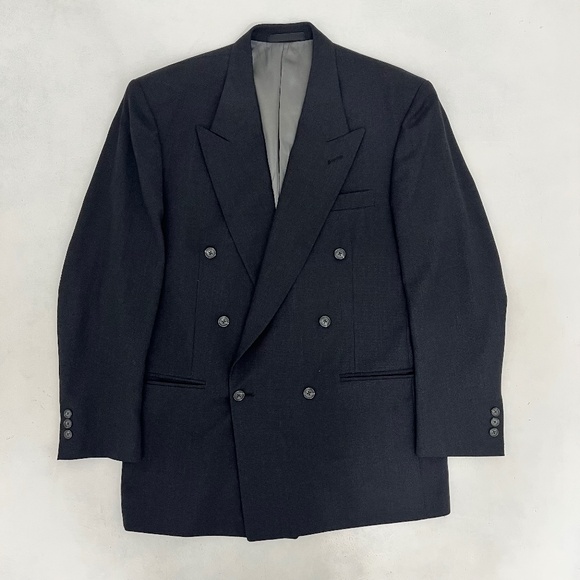 VTG‎ Monsieur Givenchy Mens Size 40 Double Breasted Blazer Black Notch Lapel